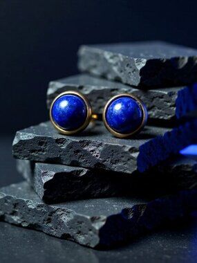 $10 Radical Drop! Lapis Lazuli Studs/Posts in Bronze Bevel Cup